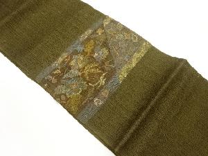 紗紬草花・枝葉模様織出し名古屋帯